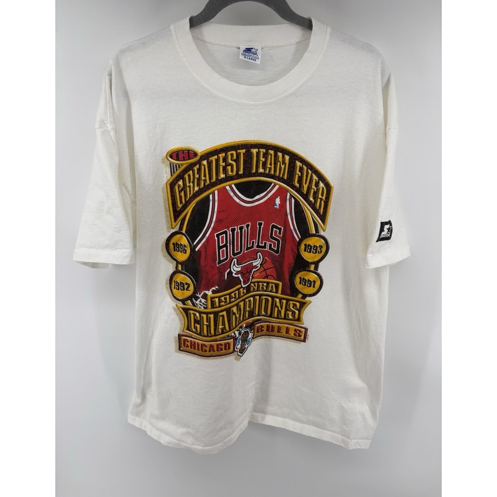 VTG Starter 1996 Chicago Bulls Champions Greatest Team Ever Shirt‎ 90's XL FLAWS